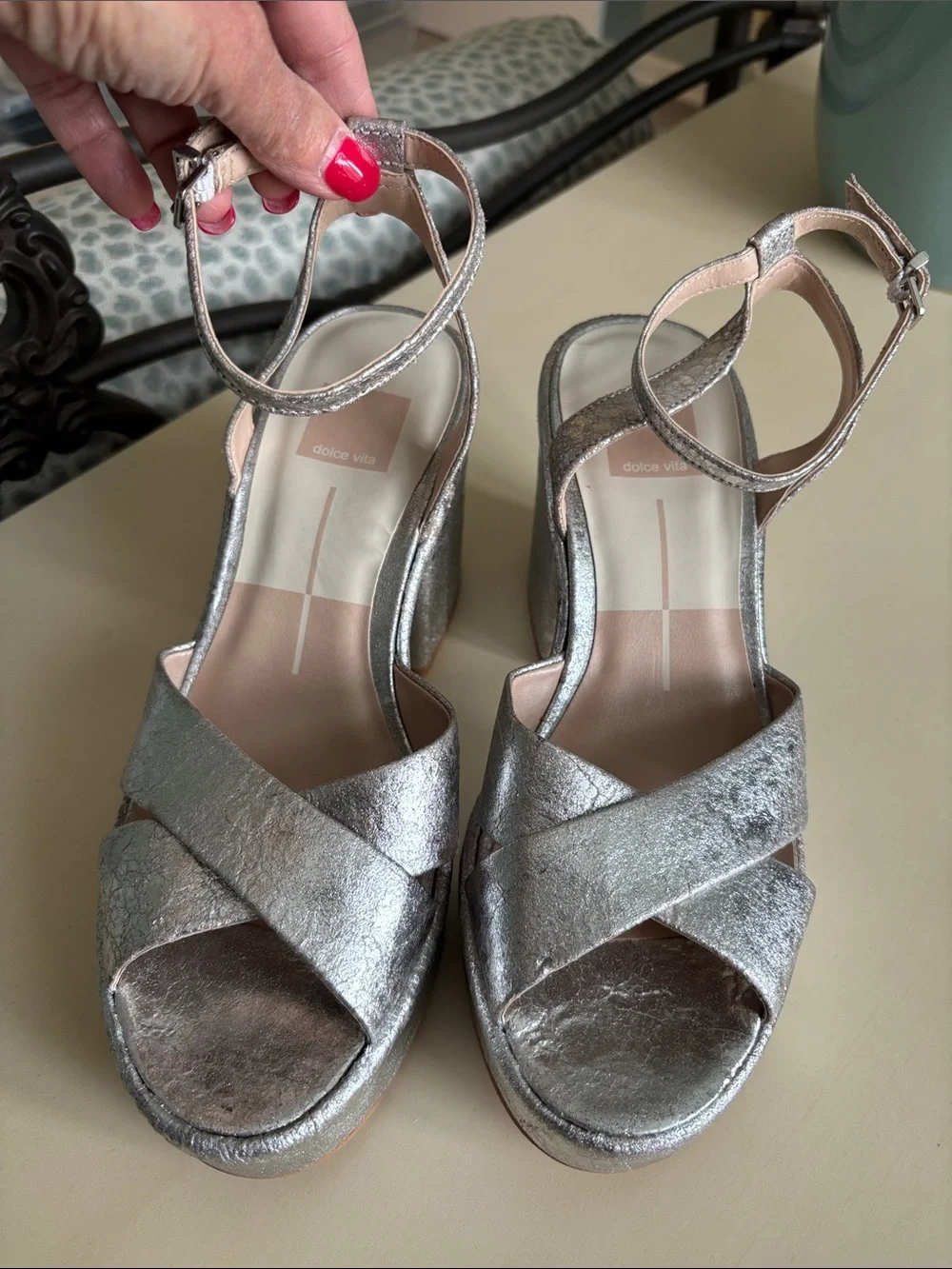 Dolce Vita Metallic Silver Platform Block Heel Sandals